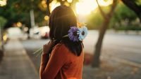 pic for Girl With Two Blue Gerberas 